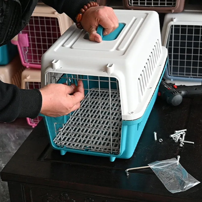 Durable Pet Carry Cage Tray Portable Plastic Travel Box Outdoor Airline Pet Cage