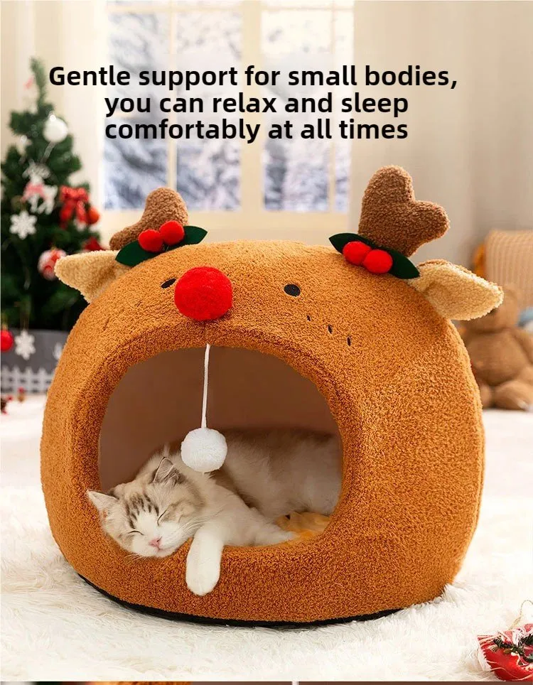 Christmas Style Forest Animal Cat Litter Small Dogs Cat Bed Detailed Photo 4
