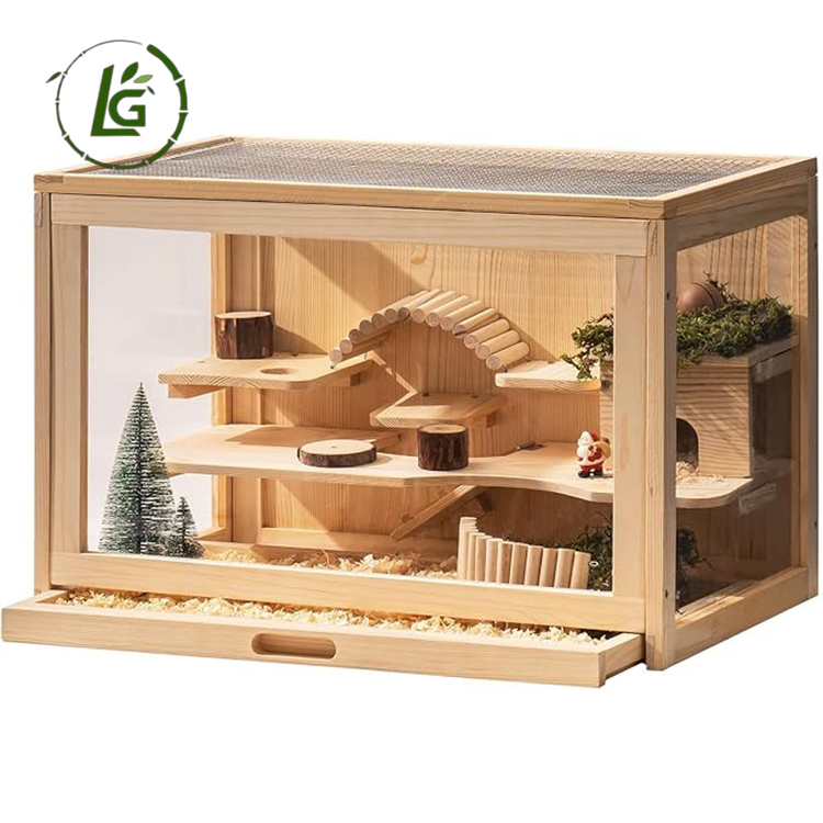LG Factory Supply Good Quality Luxury Wooden Hamster cage Enclosure Guinea Cooling Cute small Accessories Cheap Hamster cage