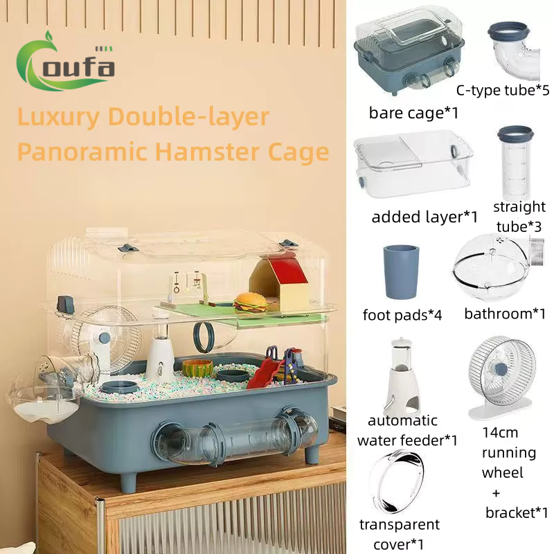 Luxury Large Space Plastic Eco-friendly Full Set Golden Bear Oversized Villa Hamster Cage Combination Small Animal Supplies