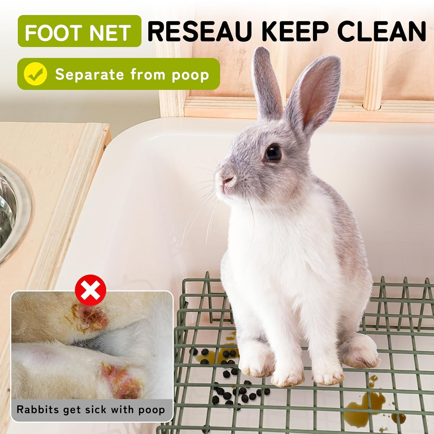 4 In 1 Rabbit Hay Feeder With Litter Box Wooden Bunny Feeder Manger Hay Holder Rack Toilet For Guinea Pig Hamster Small Animals