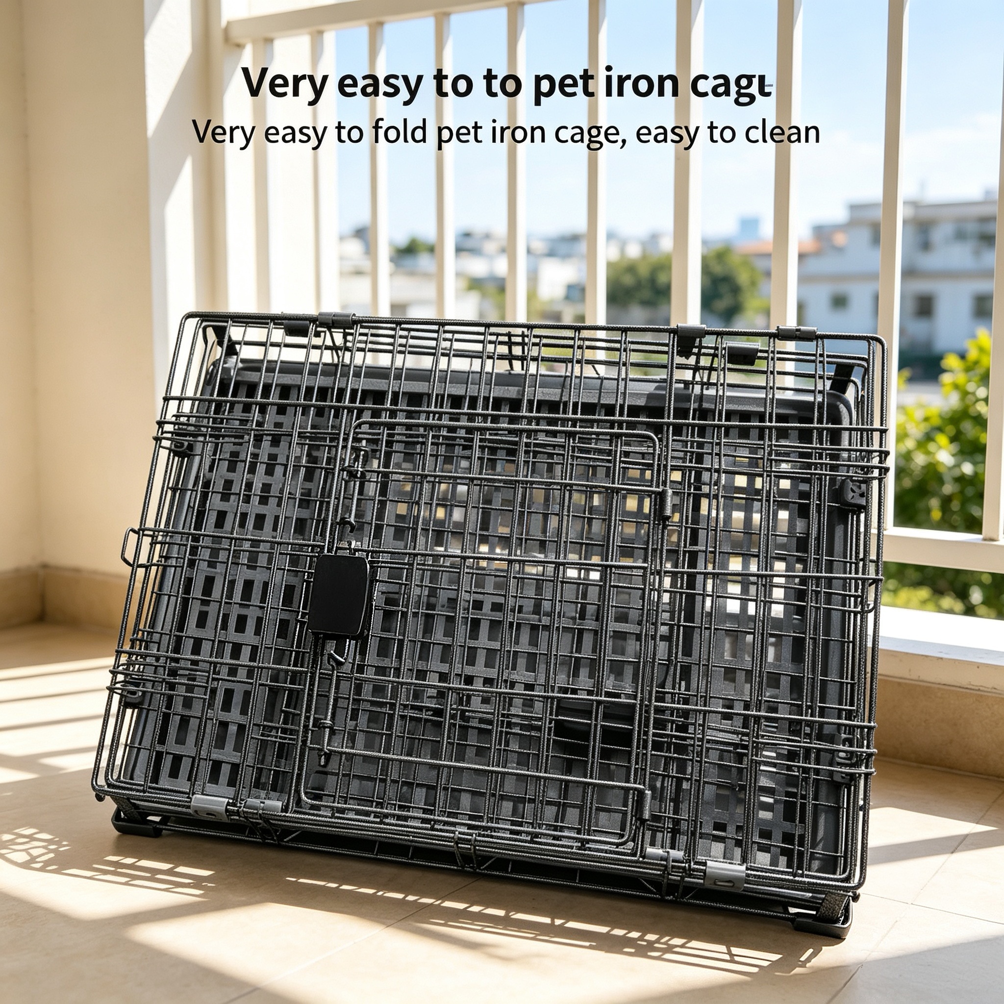Modern Multisize Collapsible Iron &amp; Plastic Pet Cage with Sturdy Structure Easy Assembly Storage for Living Room