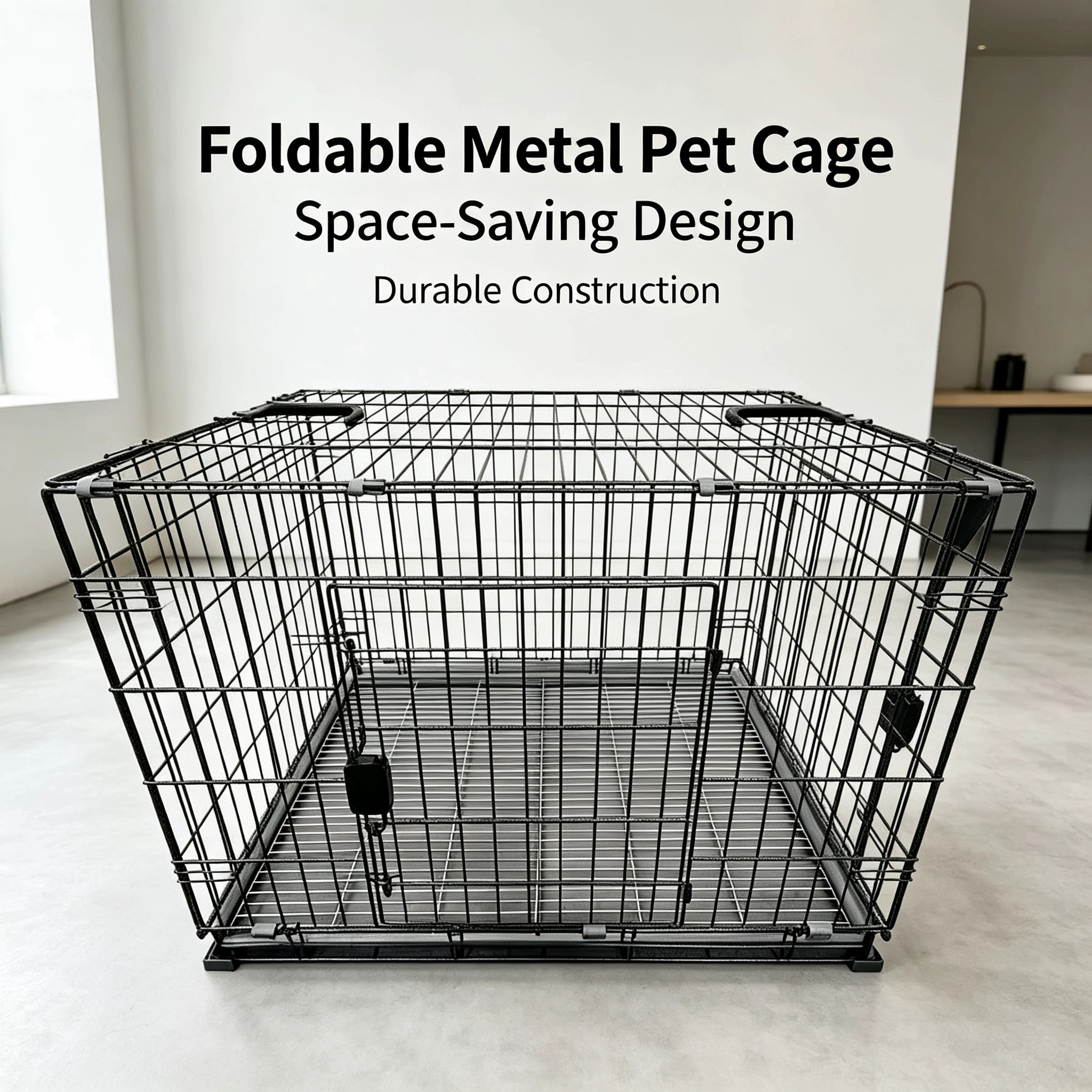 Foldable Large Metal Pet Crate Heavy Duty Collapsible Wire Kennel for Large Pets Large Foldable Iron Cage for Medium Large Dogs