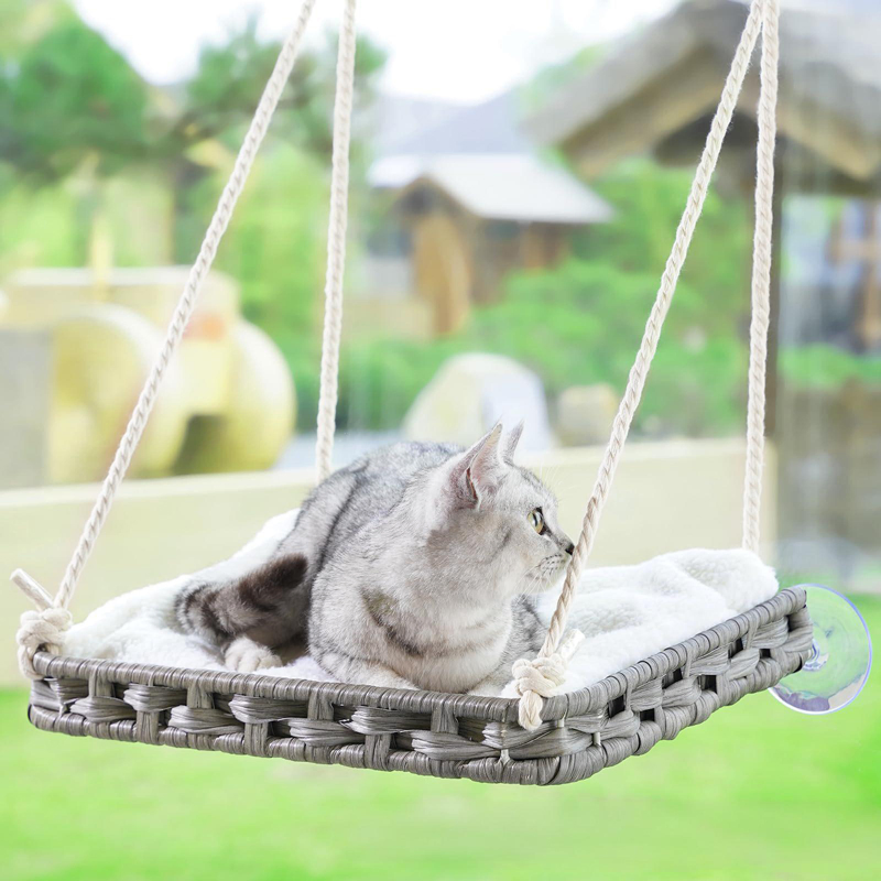 Small Collapsible Durable PP Pet House with Hook Loop Closure Luxury Style Cat Window Perch Hammock Bed for Indoor Use