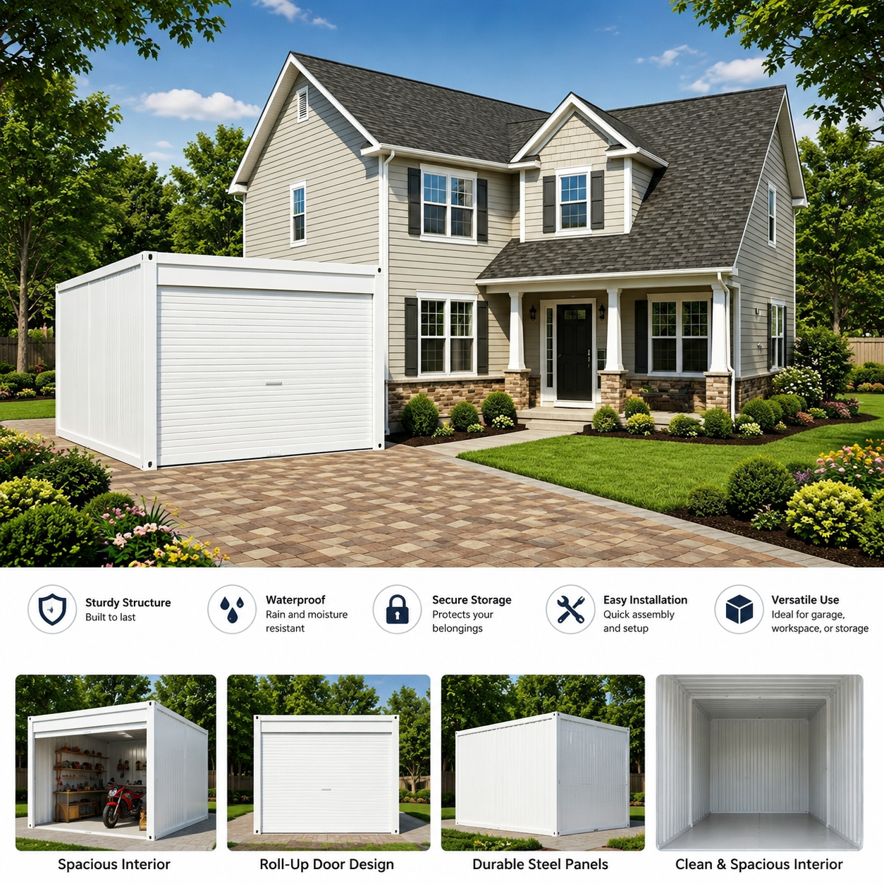 20-foot Durable Portable Outdoor Courtyard Container Garage Storage Sandwich Panel Prefabricated Modern Design Container