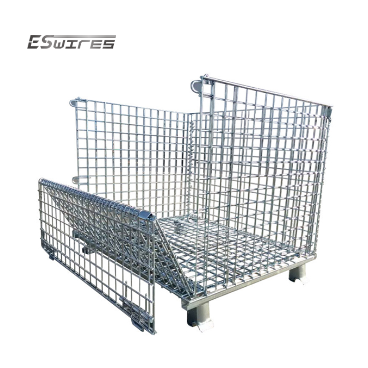 Galvanized Wire Mesh Mesh Design Half Open Door Industrial Warehouse Folding Steel Crates