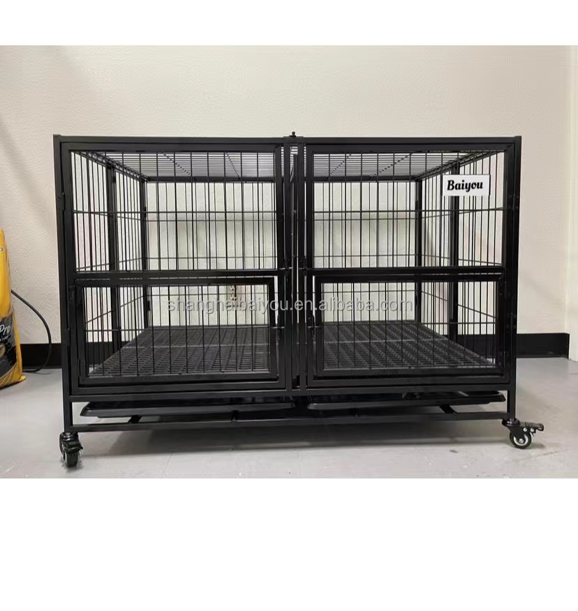 Bully Dog Crates Extra Large Heavy Duty Dog Cage and Kennels Strong Metal Iron with Plastic Tray Foldable and Easy to Use