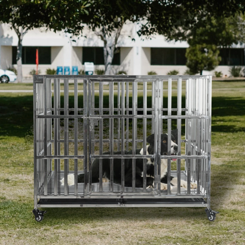 Stainless Steel Crate Cage Duty Dog Kennel Pet Cage With Tray/Indoor Foldable Portable Stackable Heavy 304 Dog Kennel Pet Cage