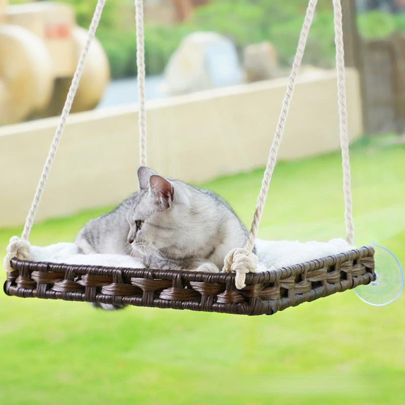 Small Collapsible Durable PP Pet House with Hook Loop Closure Luxury Style Cat Window Perch Hammock Bed for Indoor Use