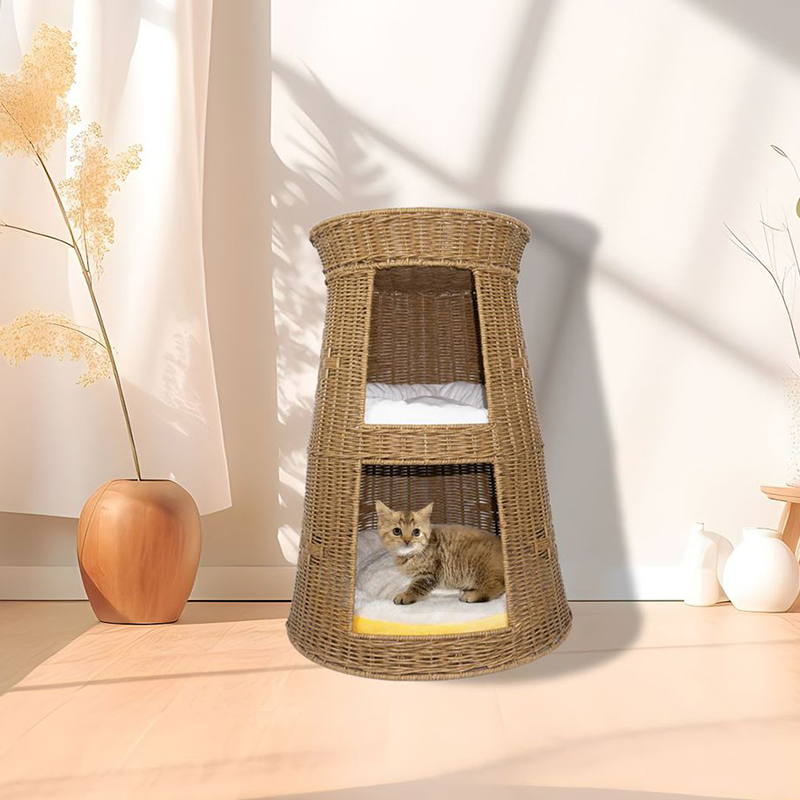 Eco-Friendly Stylish PP Pet House Handcrafted Rattan Home for Cats Small Dogs Rabbits Comfortable Home Decor