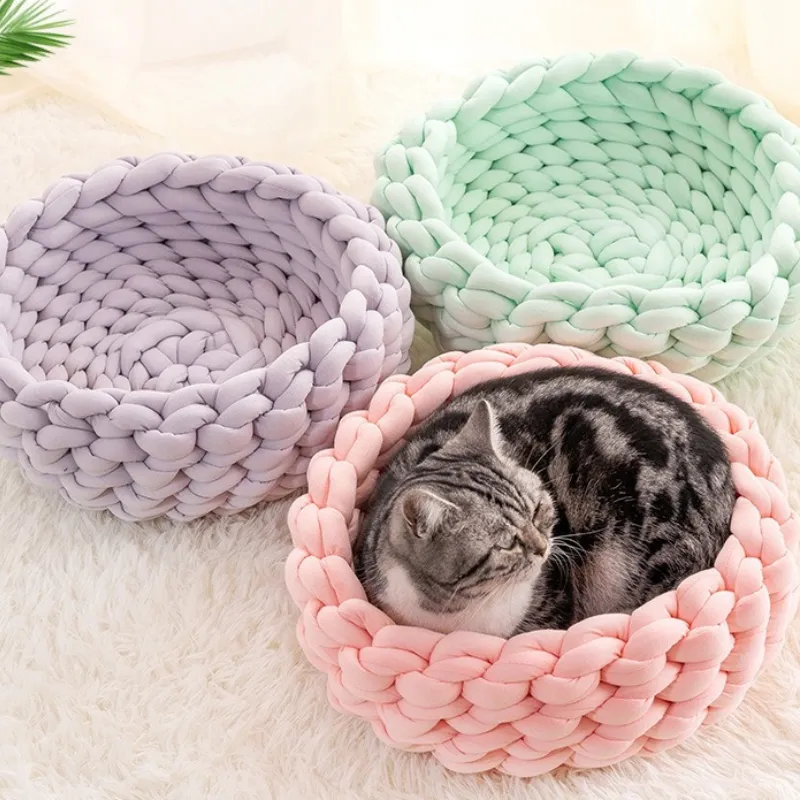 Hot Pets Beds Winter Comfortable Cartoon Style Knot Cotton Cat House Pet Cat Bed