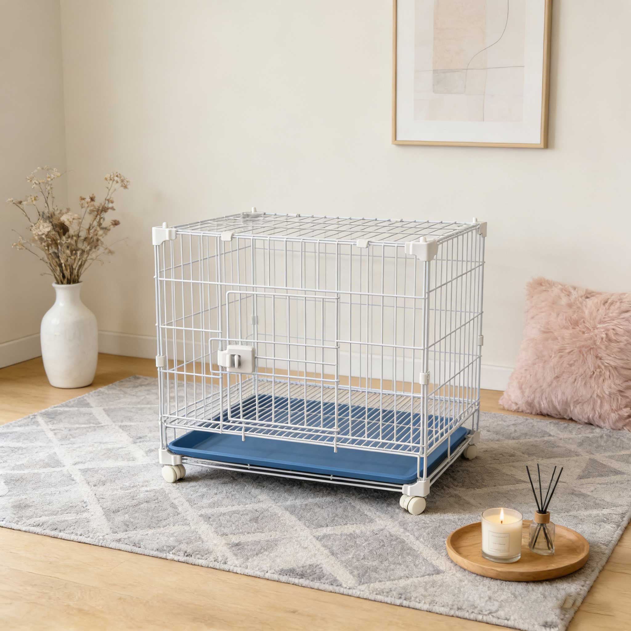 DIY Snap Lock Dog Cages with Stackable Panoramic Skylight, Bite-Resistant, Durable, With Wheels and Tray for Breeding Pets
