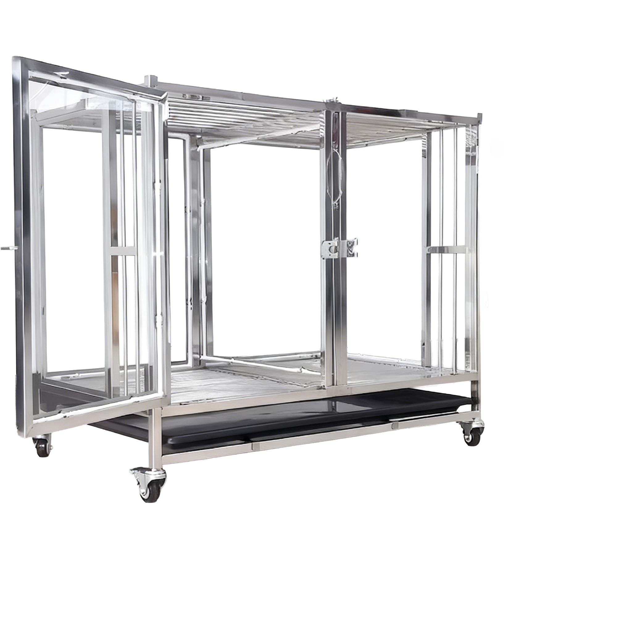 Veterinary Equipment Modern Folding Glass Dog Display Cage with Breathable Galvanized Stainless Steel Design and Button Closure