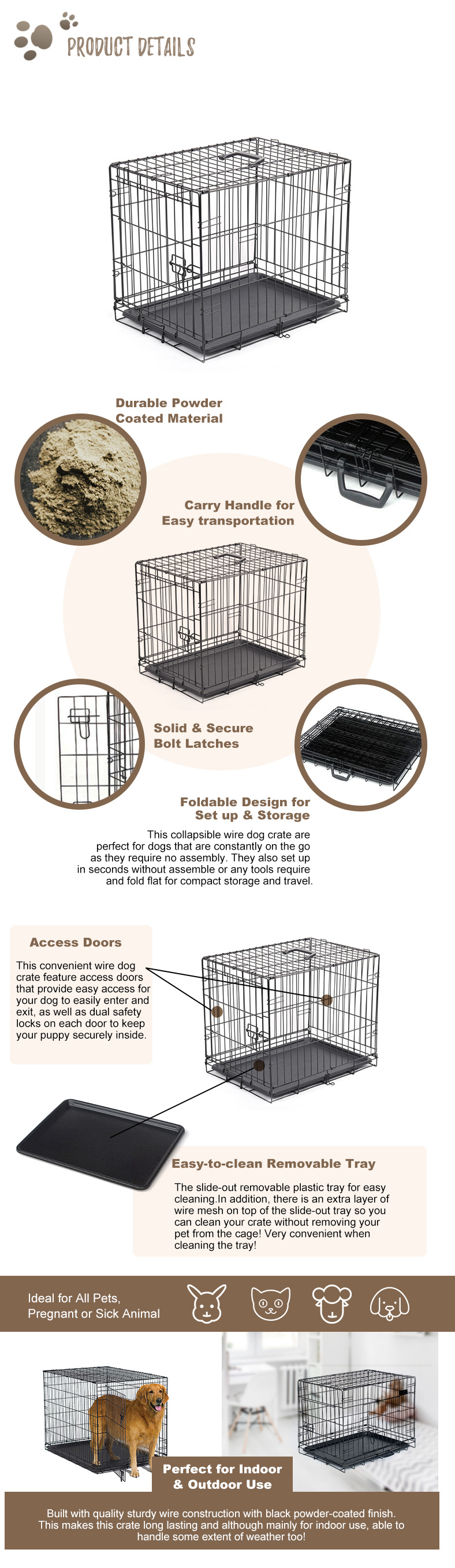 Outdoor Foldable Dog Metal Cage for Large Dogs