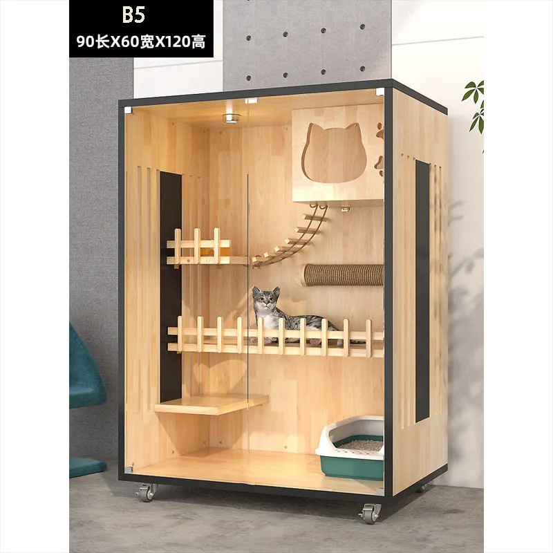 Factory Selling Panoramic Pet Indoor Furniture Luxury Cat Villa Tree House Wooden Cat House
