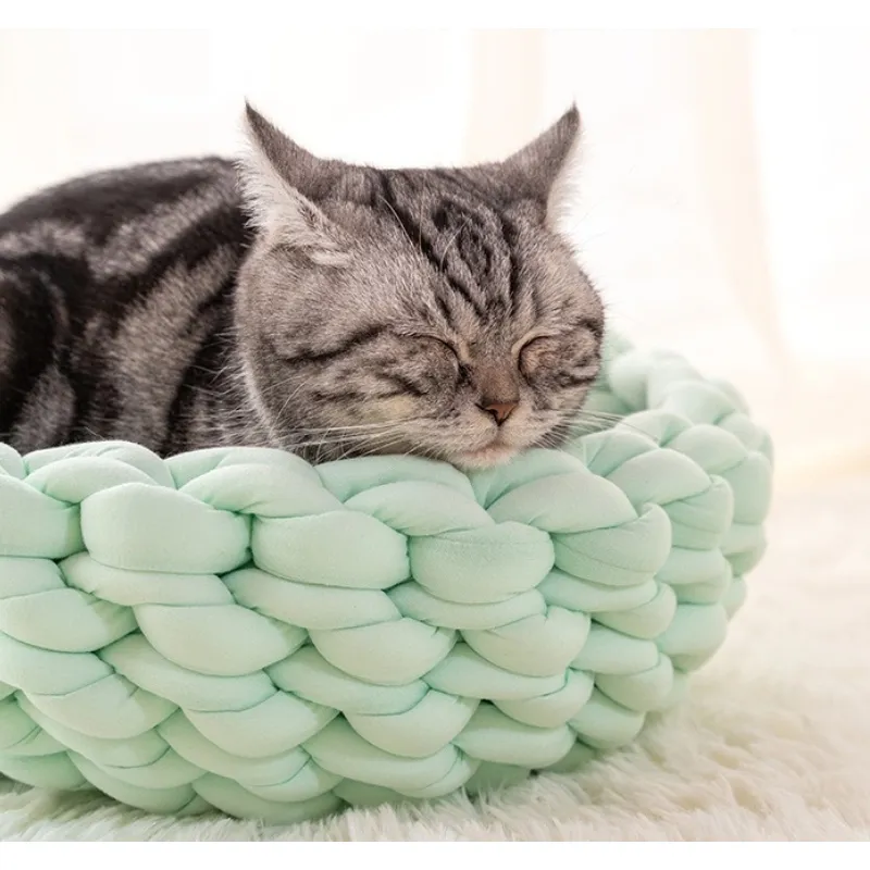 Hot Pets Beds Winter Comfortable Cartoon Style Knot Cotton Cat House Pet Cat Bed