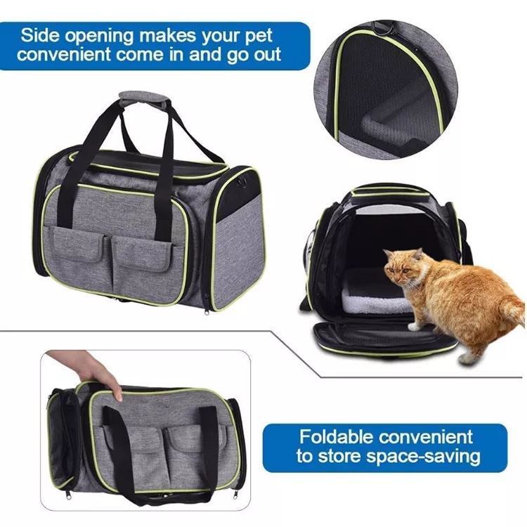 Soft Sided Pet Carrier Airline Approved 2 Sides Expandable Collapsible Cat Carrier With Pockets and Removable Fleece Pad