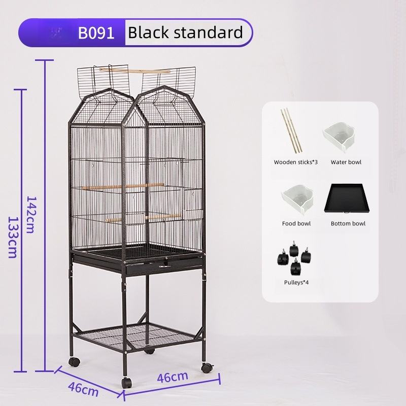 Heavy Duty Rolling Large Bird Cage 46x46x94cm Movable Parrot Cage with Universal Wheels Removable Cleaning Tray Easy Movement