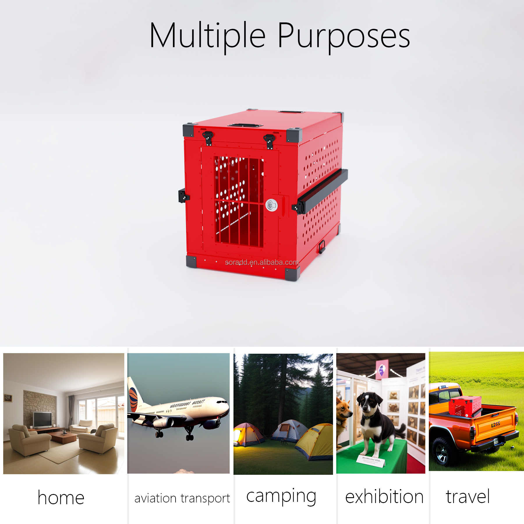 2026 Stainless Large Luxury Aviation Aluminum Dog Transport Crate Foldable with Thickened Ventilation Firm Cage with Wheels