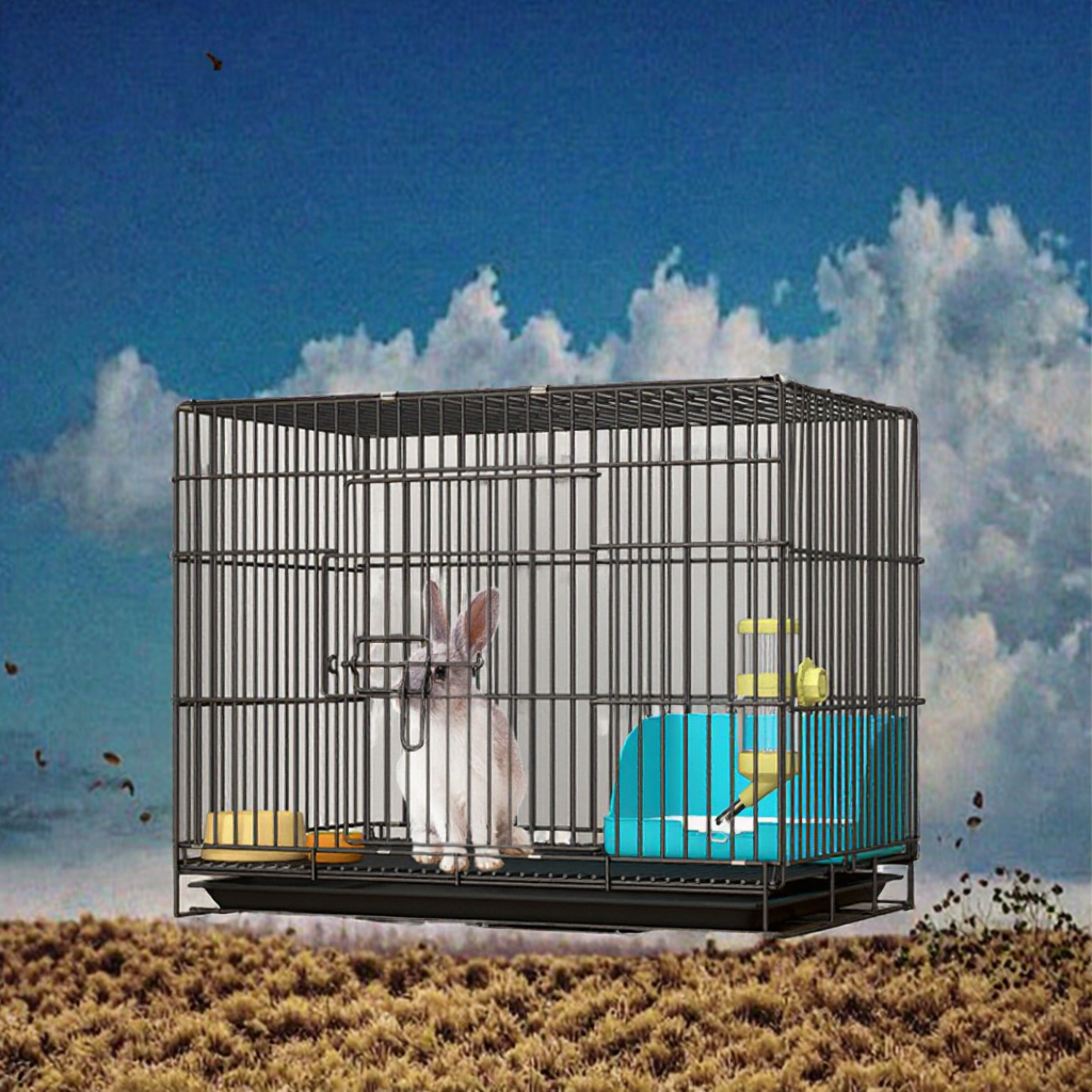 Wholesale Large Outdoor Folding Pet Dog Cage Durable Black Metal with Snap Button Closure Breathable and Solid Pattern