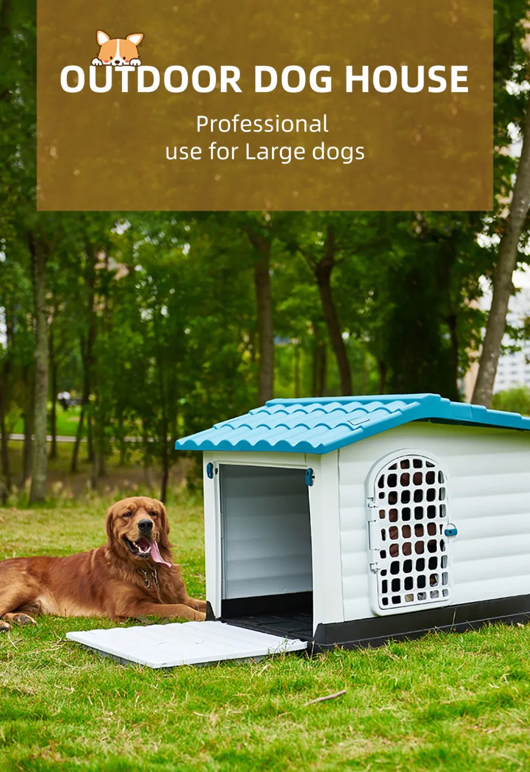 Waterproof Ventilate Large Luxury Pet Kennel All Weather Dog House Puppy Shelter Indoor Outdoor Plastic Pet Dog House