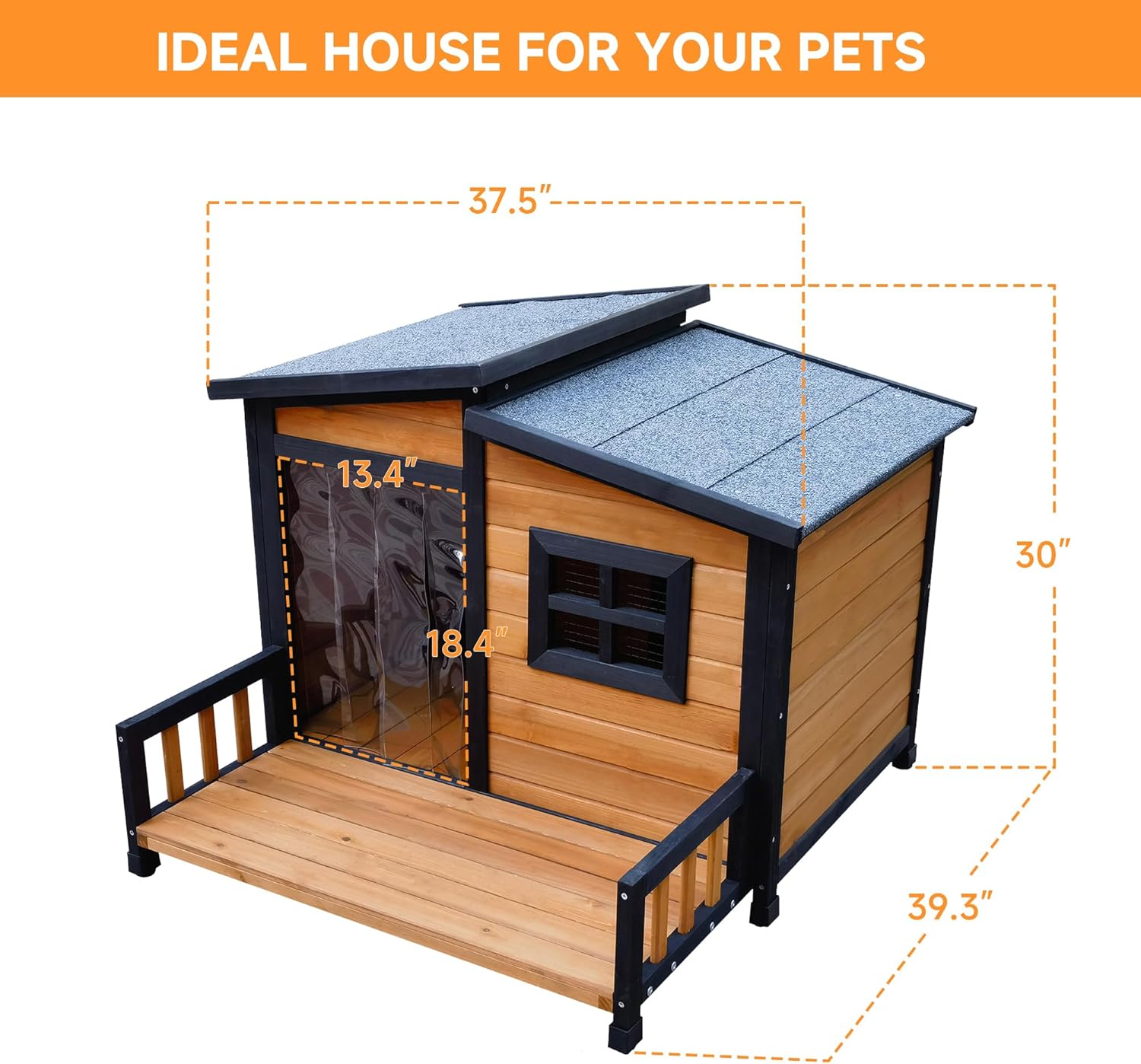 Weatherproof Foldable Wooden Outdoor Indoor Dog House with Spacious Porch and Waterproof Roof