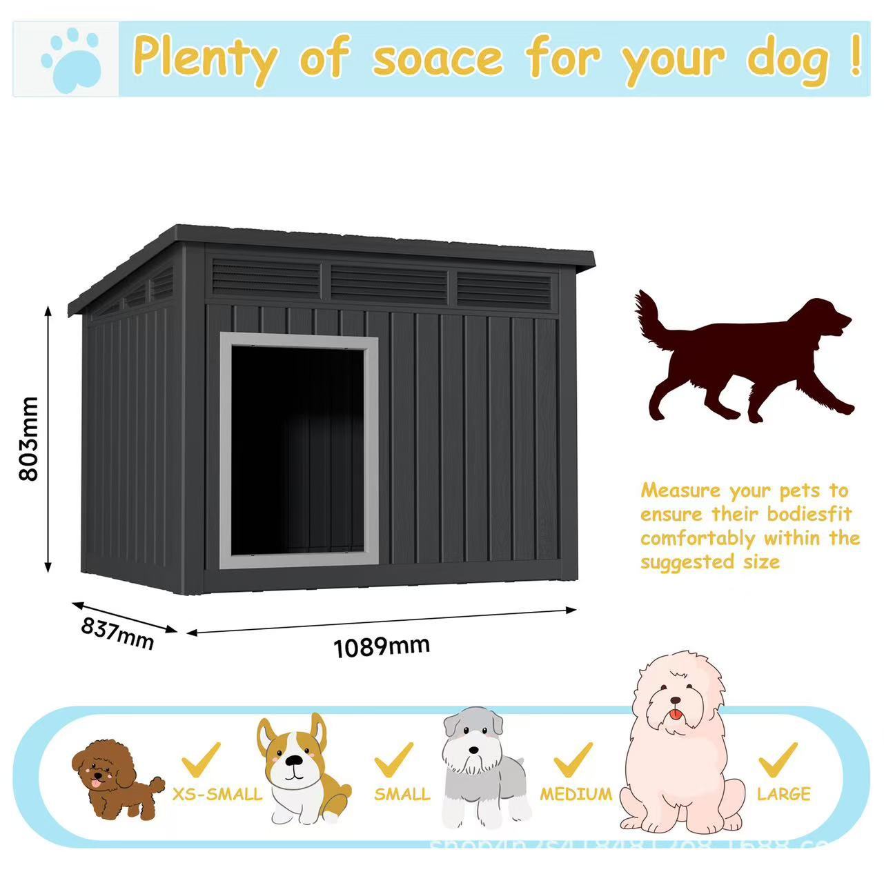 Luxury Plastic Dog House Outdoor Rain- and Cold-Proof Winter-Warm Small Medium and Large Dog Kennel