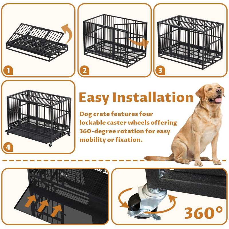 Best Seller Heavy Duty Indestructible Foldable Stainless Steel Dog Crate 36/42/48 Inch Escape Proof Double Door Lock High