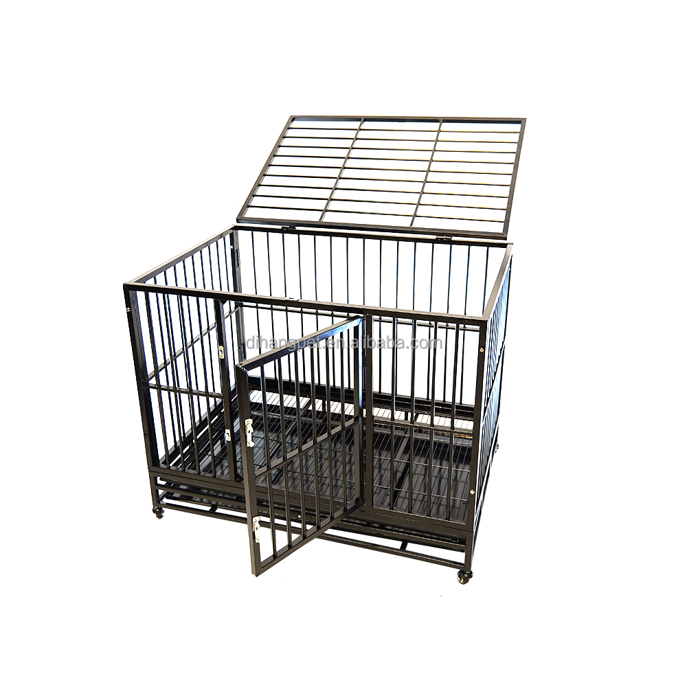 Double Lock Door Welded Iron Dog Kennel Heavy Duty Powder Coated Pet Crate With Easy Clean Detachable Tray