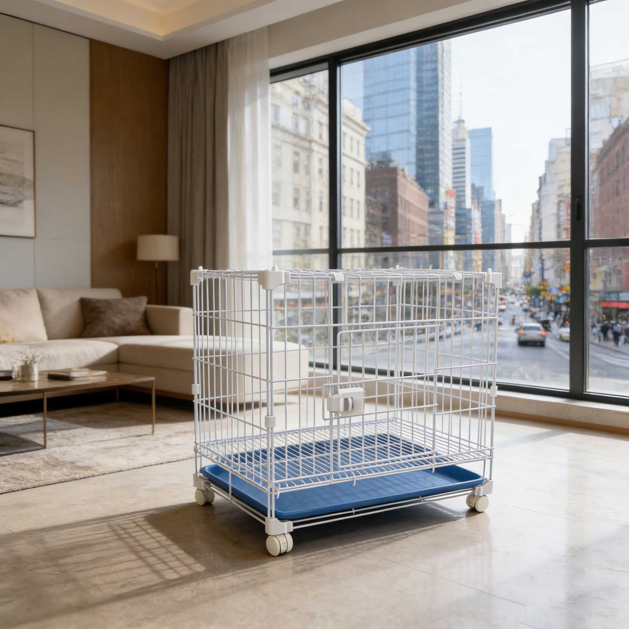 DIY Snap Lock Dog Cages with Stackable Panoramic Skylight, Bite-Resistant, Durable, With Wheels and Tray for Breeding Pets