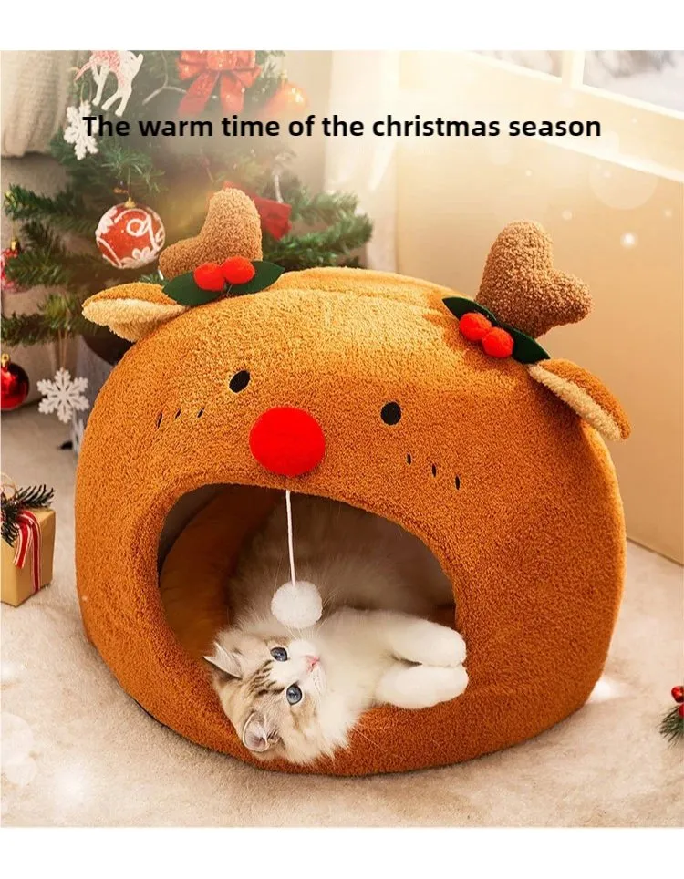 Christmas Style Forest Animal Cat Litter Small Dogs Cat Bed Detailed Photo 8