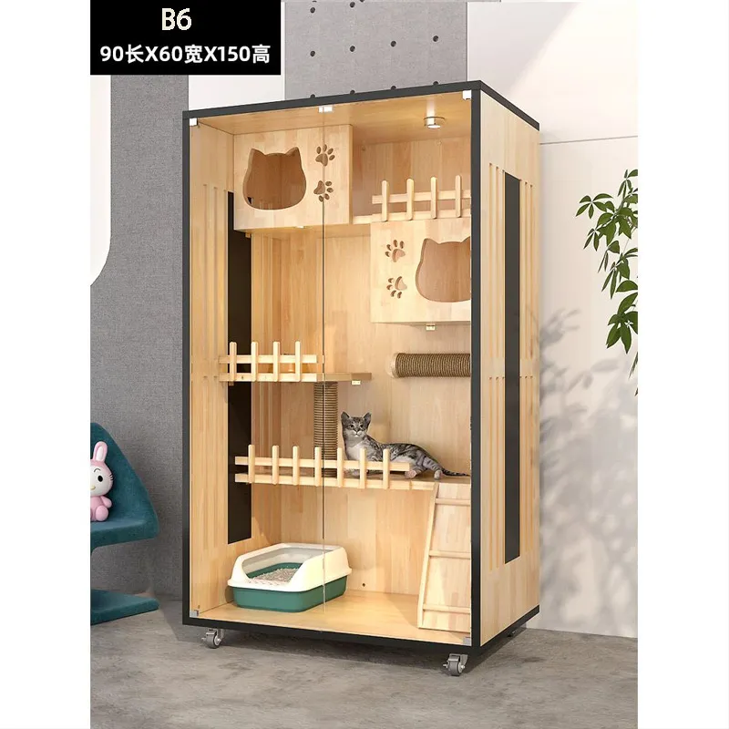 Factory Selling Panoramic Pet Indoor Furniture Luxury Cat Villa Tree House Wooden Cat House