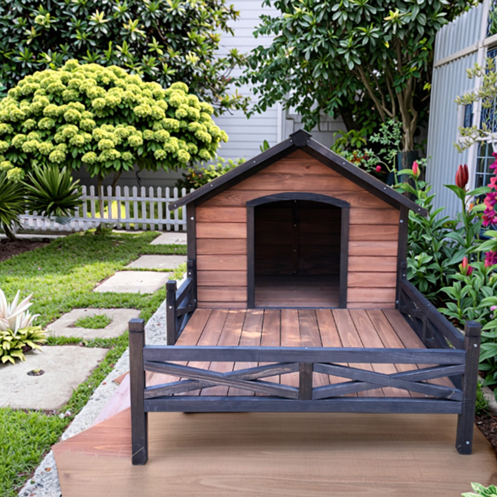 SHUNDA SDD010 Luxury Eco-Friendly Wooden Pet Villa Dog House Classic Style Waterproof Outdoor Kennel Elevated Floor Design