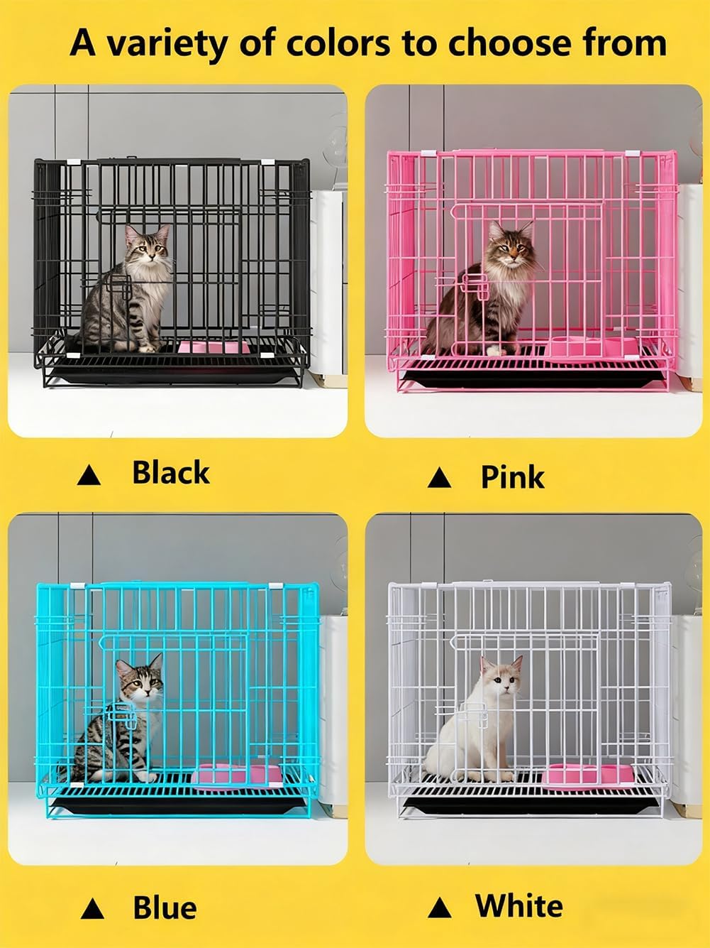 Foldable Metal Pet Kennel Removable Leak-Proof Tray Portable Cage for Small Dogs/Cats/Rabbits | Travel Home Use White