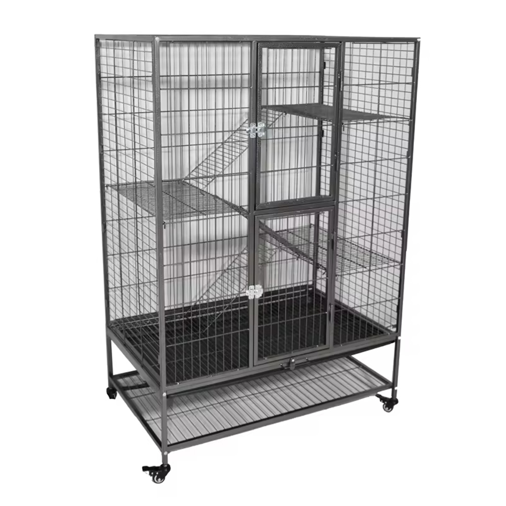 2/3/4-Tier Cat Enclosure Large Metal Pet Houses Indoor Cat House Cage With Wheels