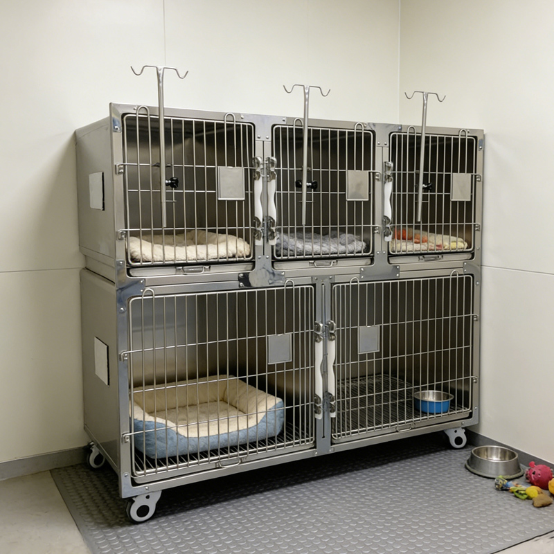 2-Level Stainless Steel Metal Tray Dog Cage Expandable Easy Disassembly Washable Chew-Proof Training Crate Solid Pattern Simple