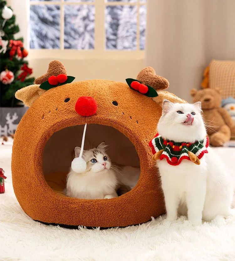 Christmas Style Forest Animal Cat Litter Small Dogs Cat Bed Detailed Photo 12