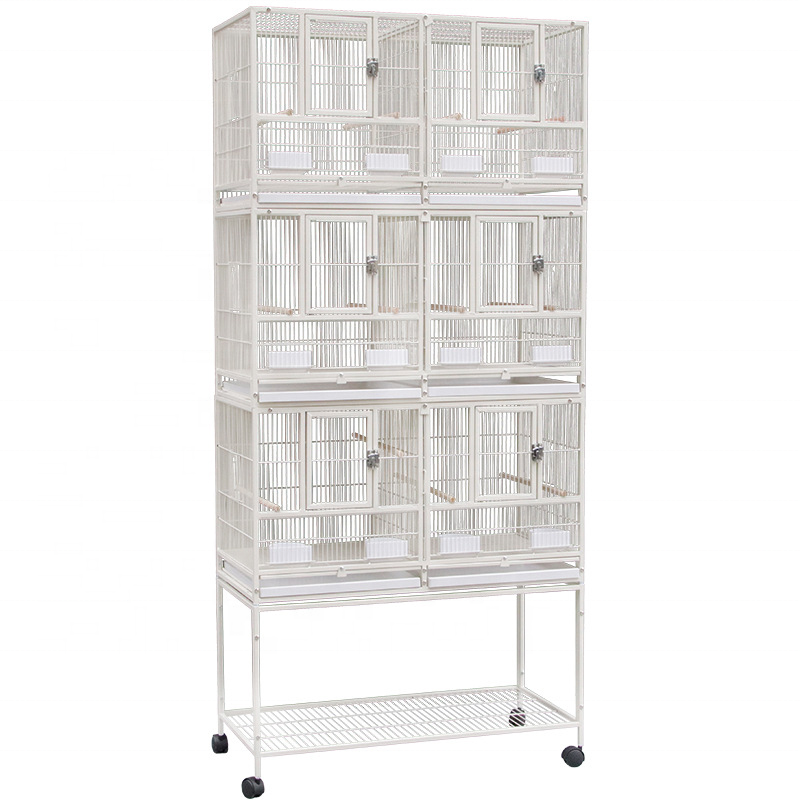 Three Tier Metal Cage With Stand Removable Tray Stainless Steel Food Container Stackable Divided Breeder Bird Pigeon Cage