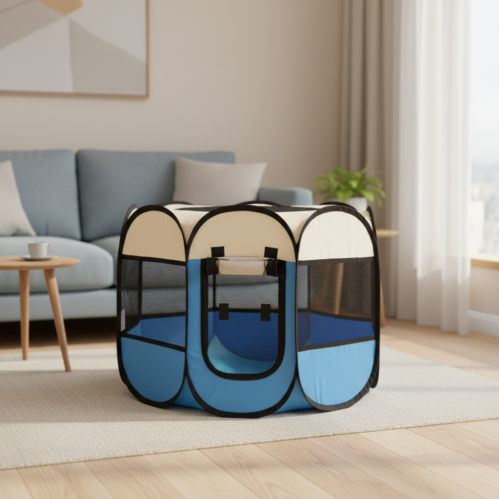 Dog Cat Playpen Puppy Pet Crate Zipper Closure Wooden Tray Polyester Oxford Material Indoor Outdoor Kennel Enclosure Large Cage