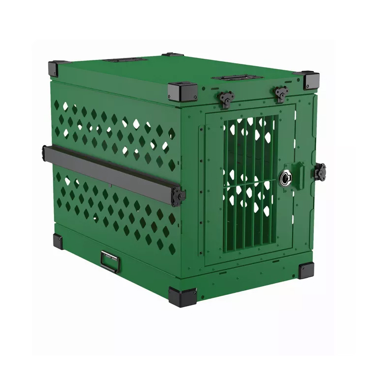 Wholesale XXL Blue Aluminum Solid Collapsible Dog Crate Heavy Duty Impact Car Transport Cage with Plastic Tray