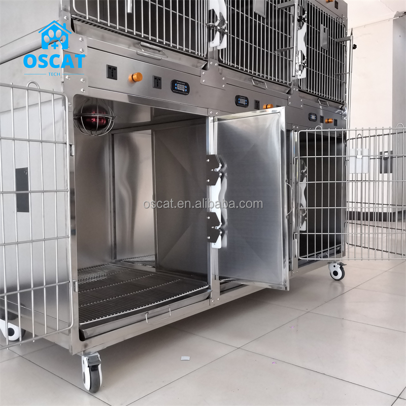 OSCAT Veterinary Equipment Heavy Duty Stainless Steel Clinic Use Animal Cage Five House Large Dog Kennel Crate With Wheels