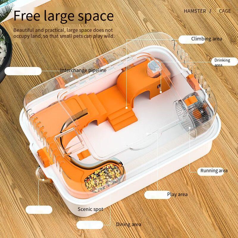 Plastic Oversized Villa Hamster Cage Golden Bear Design Easy Clean Ventilated Breathable Cartoon Style for Guinea Pig Squirrel