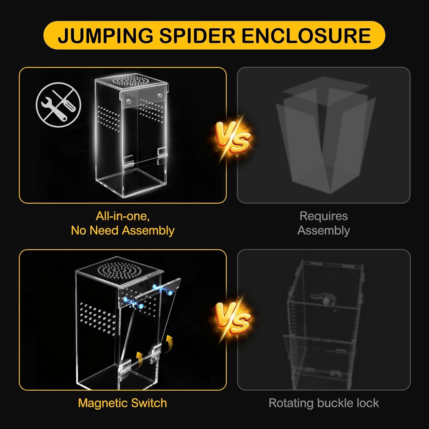 Clear Acrylic Reptile Enclosure Terrarium Habitat Magnetic Door Ventilated Jumping Spider Breeding Box Arboreal Small Pet Cage