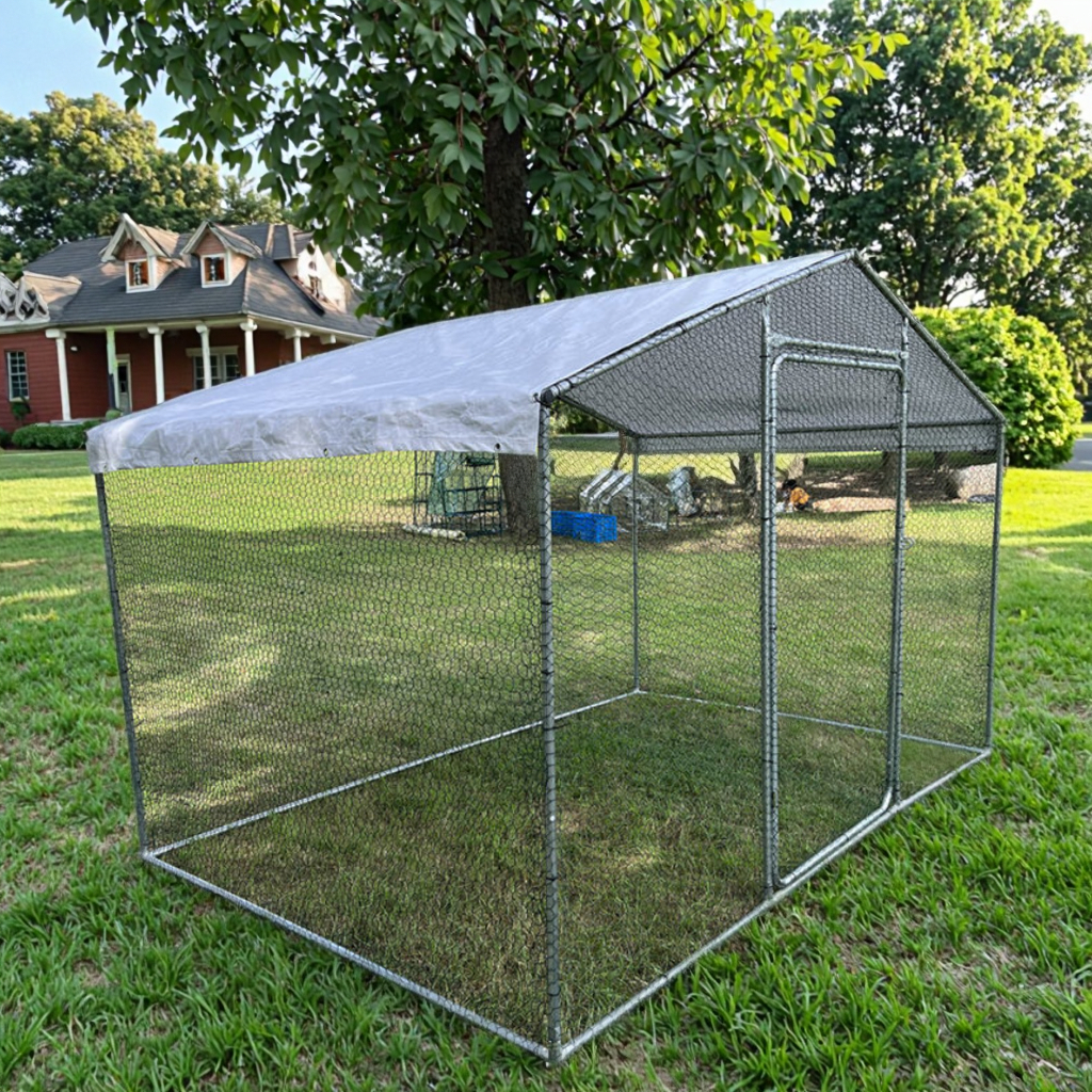 New 2x3x2m Large Assembled Galvanized Steel Chicken Coop With Run &amp; Poultry Cages For Rabbits-Eco-Friendly Mobile Pet House