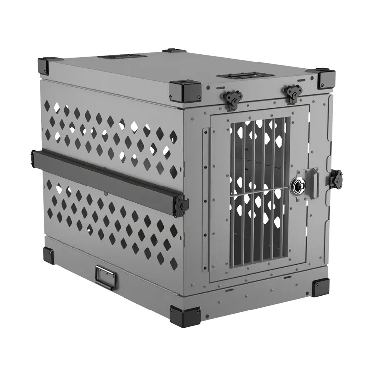 Wholesale XXL Blue Aluminum Solid Collapsible Dog Crate Heavy Duty Impact Car Transport Cage with Plastic Tray