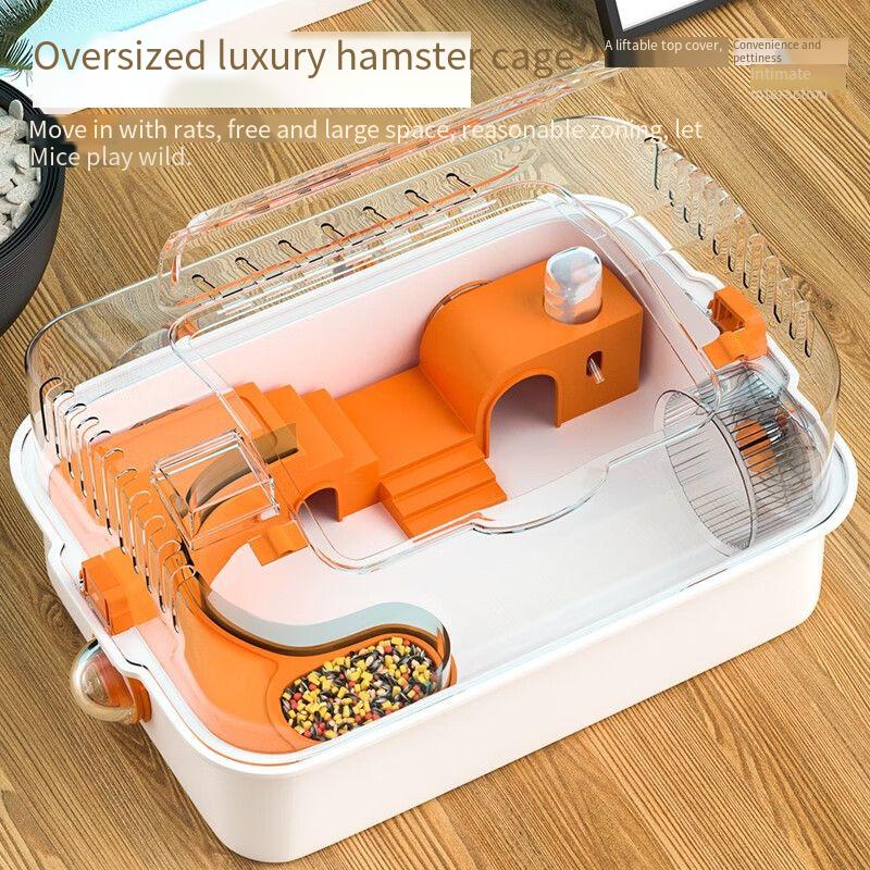 Plastic Oversized Villa Hamster Cage Golden Bear Design Easy Clean Ventilated Breathable Cartoon Style for Guinea Pig Squirrel