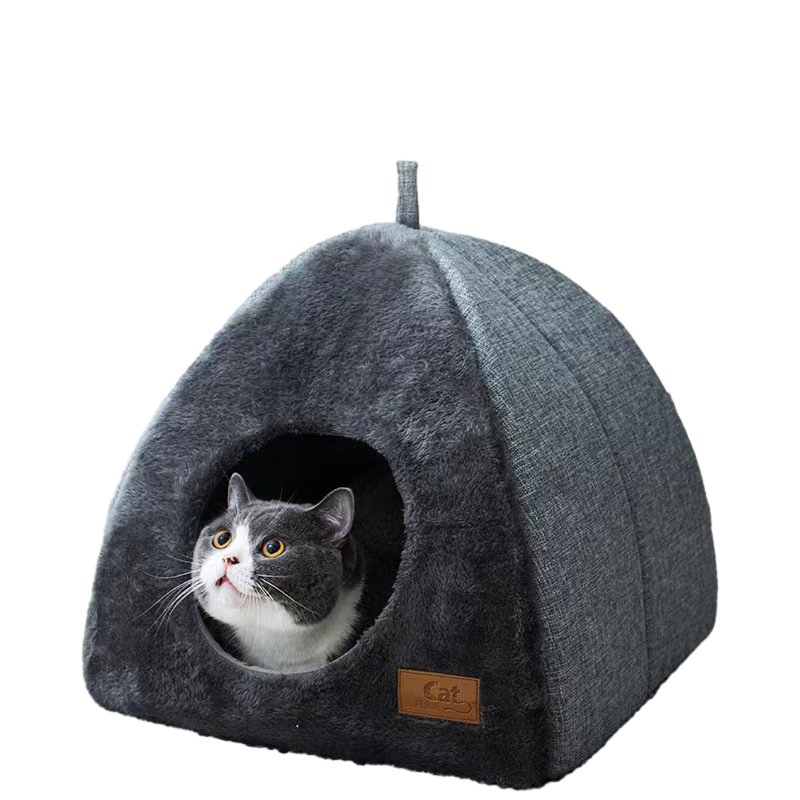 Wholesale Foldable Cat Nest Bed Mat Warm Arctic Velvet Triangle Use Double Sided Dog House Soft Pet Cat Bed House
