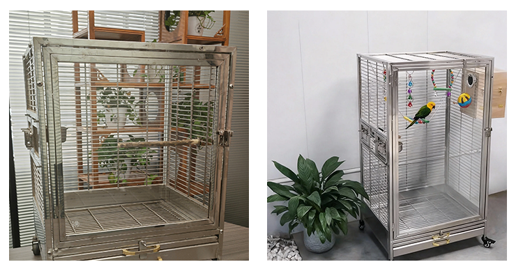 Frontal view of bird cage