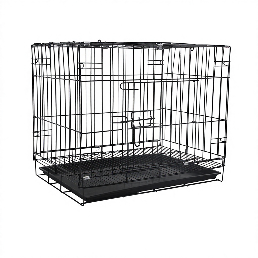 Foldable Metal Dog Puppy Crate Removable Leak-Proof Tray Secure Lock Portable for Small Dogs/Cats/Rabbits-Travel Training Box
