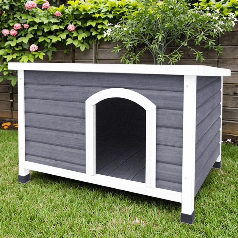 Fir Wood Dog House Outdoor Waterproof Pet Dog Cage with Elevated Base and Removable Tray for Easy Cleaning